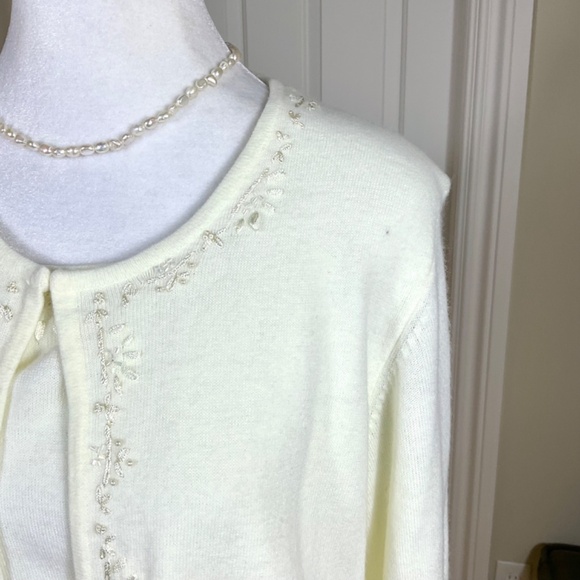 Croft & Barrow Sweater Cardigan Beaded Attached Vest Ivory (XL) - Picture 10 of 10